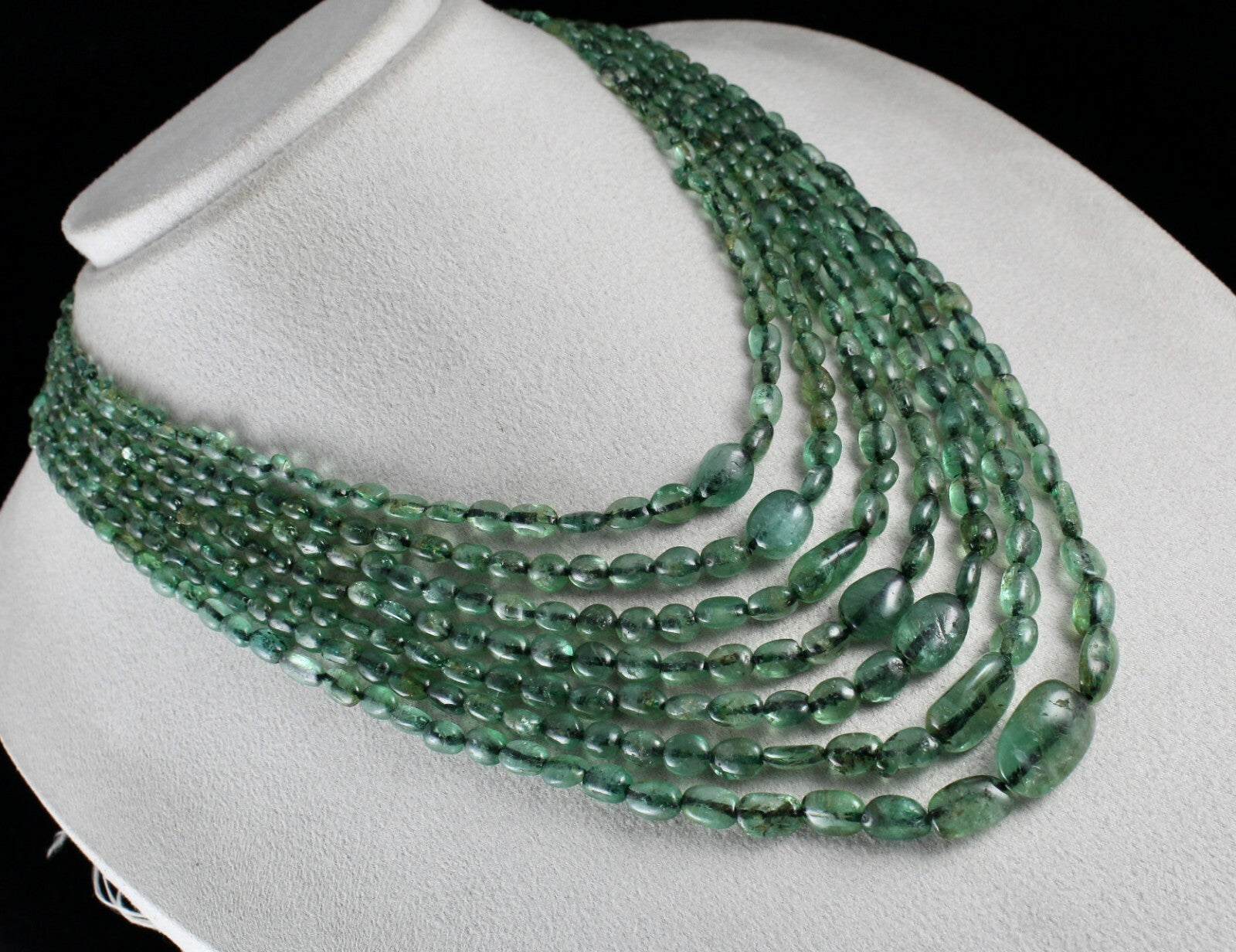 Antique Natural Emerald Beads Necklace 528 Ct Certified Long Classic 7l