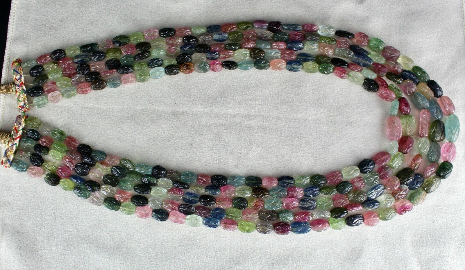 NATURAL MULTI TOURMALINE AQUAMARINE BEADS ENGRAVED 824 CARATS LADIES NECKLACE