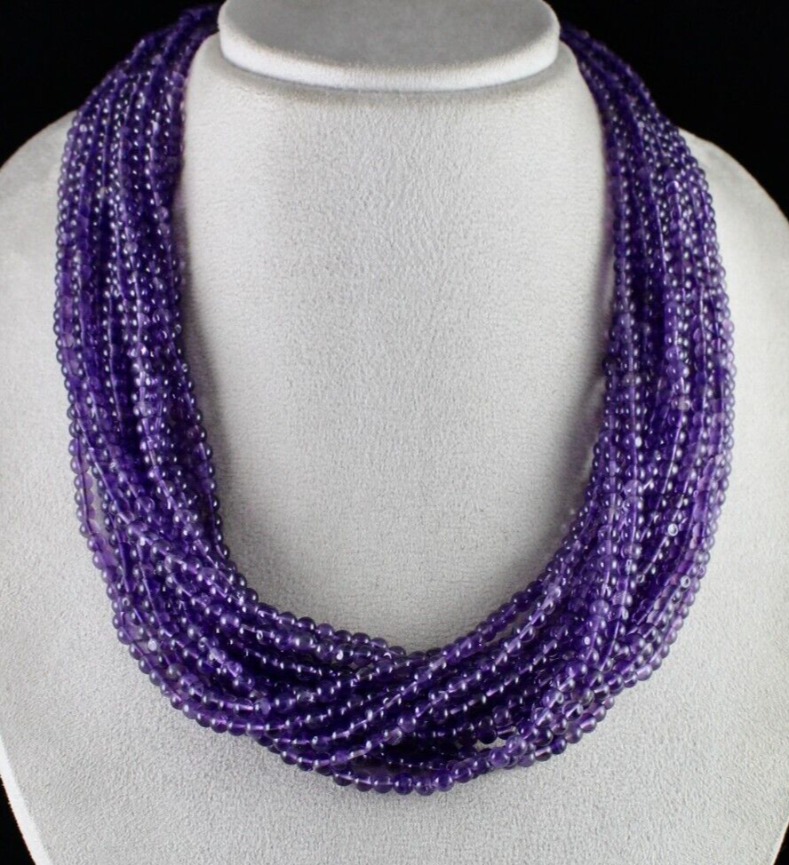 Natural Amethyst 1265 Ct Beads Round Gemstone Sterling Silver Necklace 15l