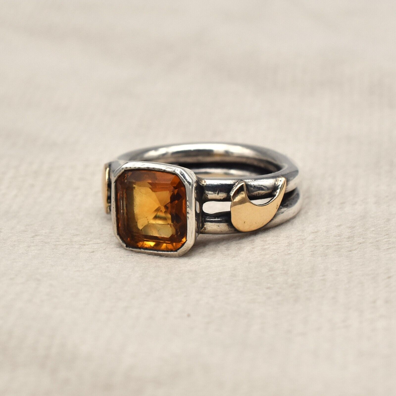 Vintage Yellow Citrine Ring 18k Gold 925 Silver Women Men November Birthstone