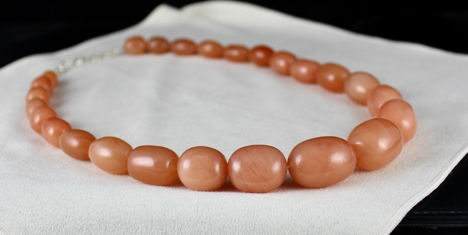 Natural Orange Quartz 1089 Ct Long Beaded Necklace Sterling Silver Clasp