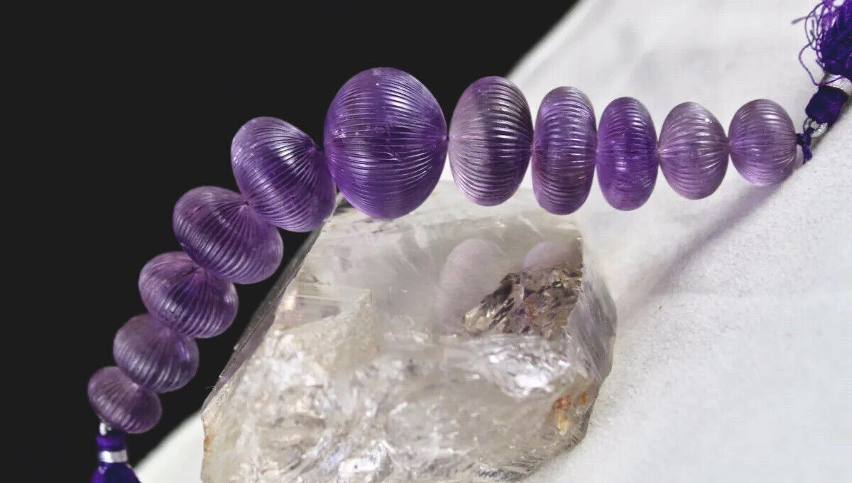 Natural Amethyst Carved Beads 11 Pc 512 Ct Loose Gemstone Jewellery Designing