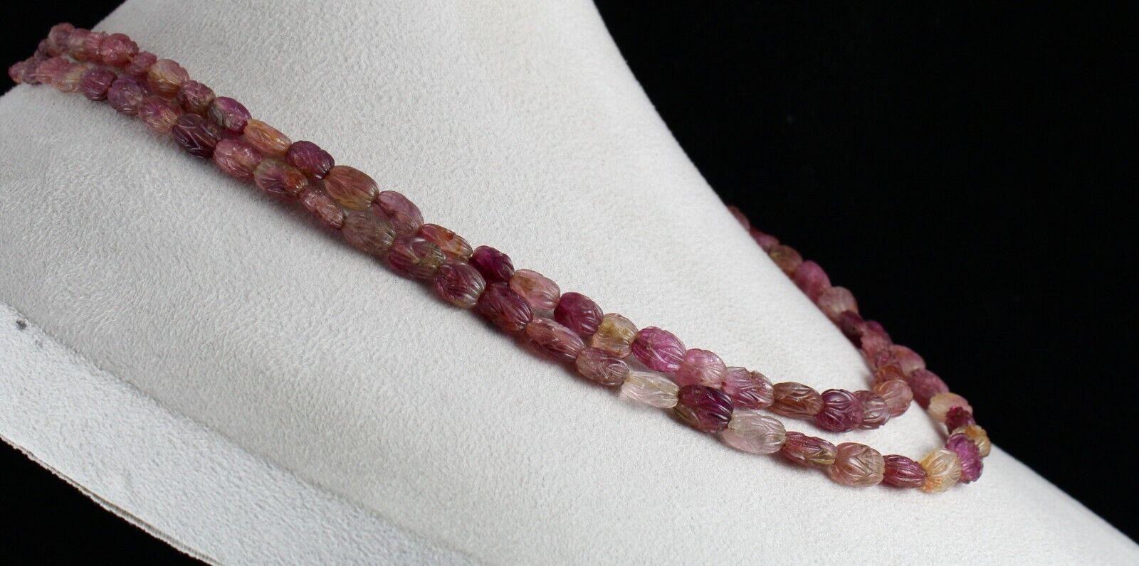 OLD NATURAL MULTI TOURMALINE RUBELLITE CARVED BEADS 323 CARATS GEMSTONE NECKLACE