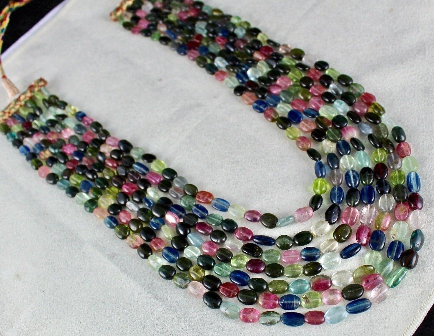 NATURAL MULTI TOURMALINE BEADS CABOCHON 7 LINE 700 CARATS GEMSTONE NECKLACE
