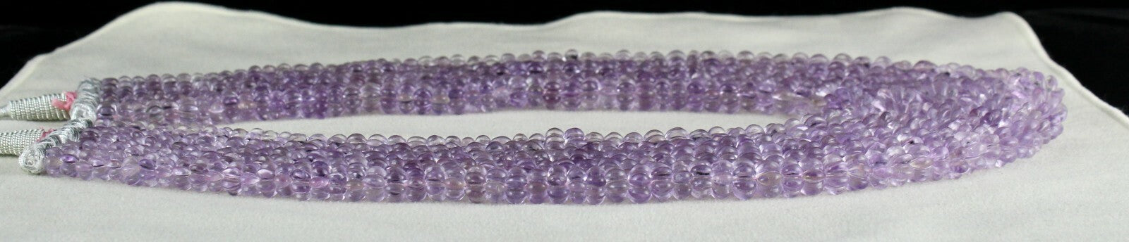 Certified Natural Pink Amethyst Carved Beads Necklace 1260ct Round 5 Line