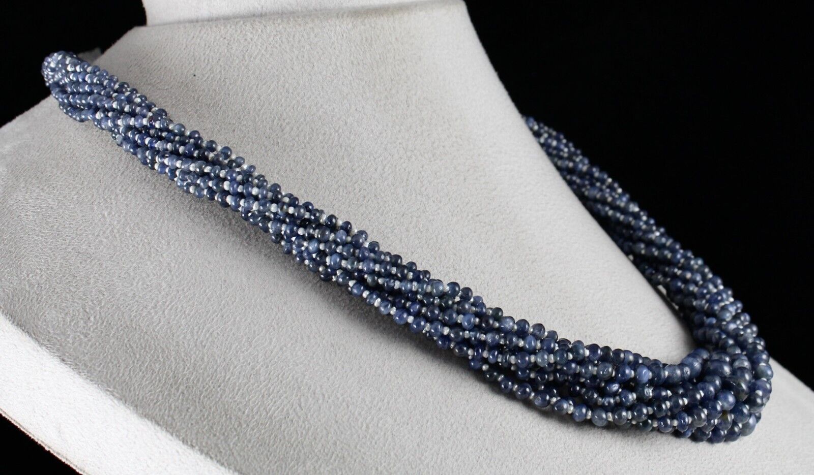 Certified Blue Sapphire & Pearl Round Beaded Necklace -11 L/649 Ct /Silver Clasp