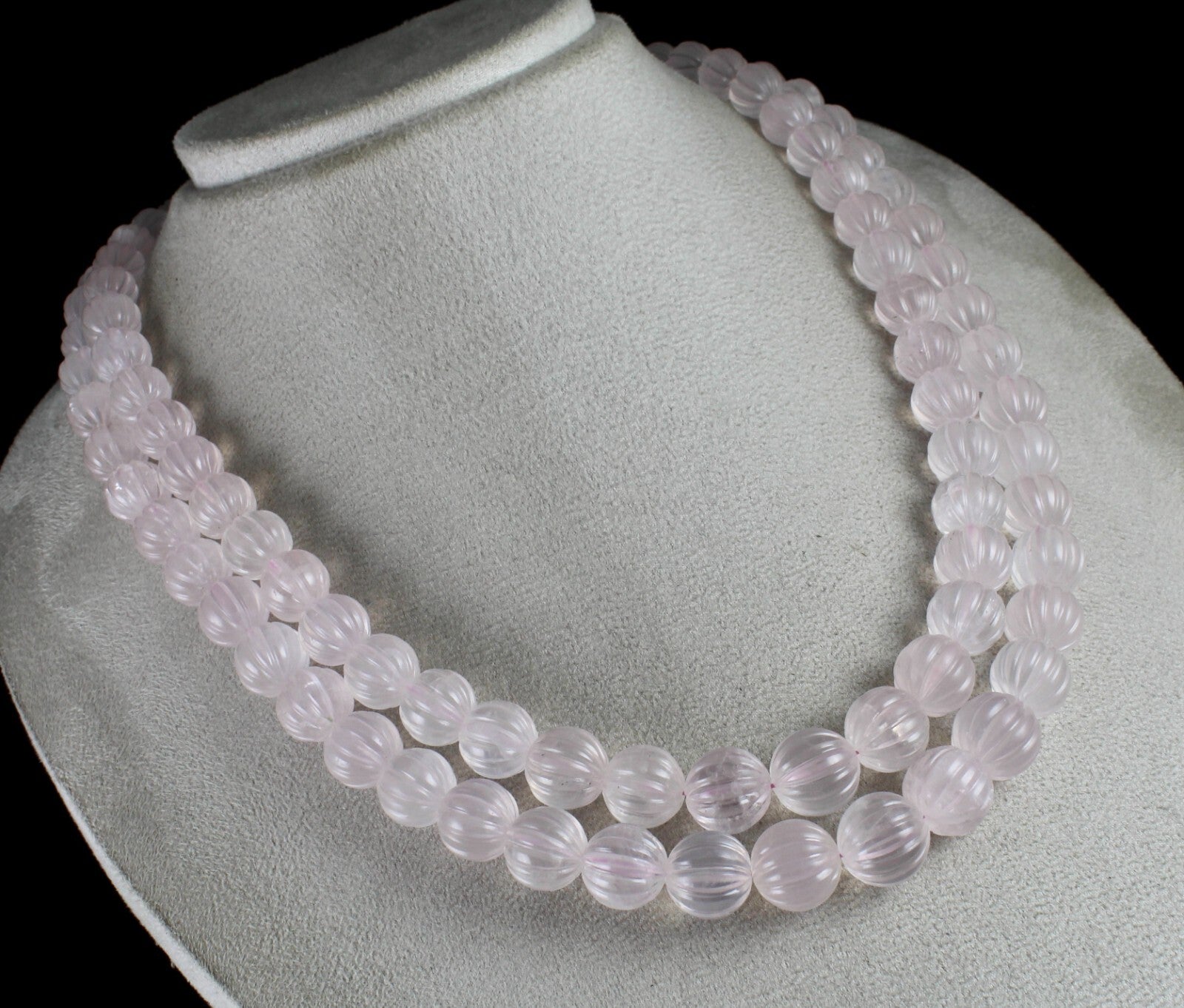 Certified Vintage Natural Rose Quartz Carved Beads Necklace 967 Ct Pink Gemstone