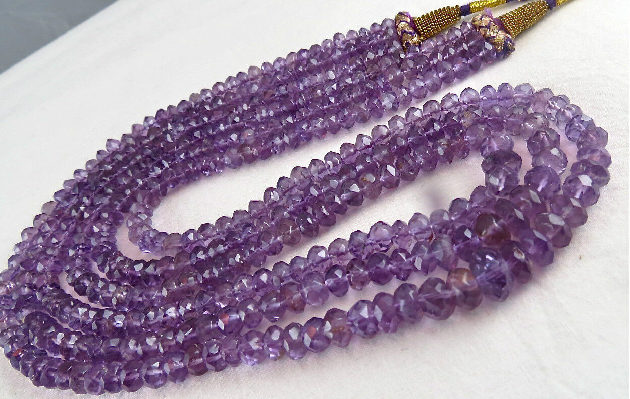 NATURAL AMETHYST BEADS FACETED ROUND 3 LINE 375 CARATS GEMSTONE FASHION NECKLACE
