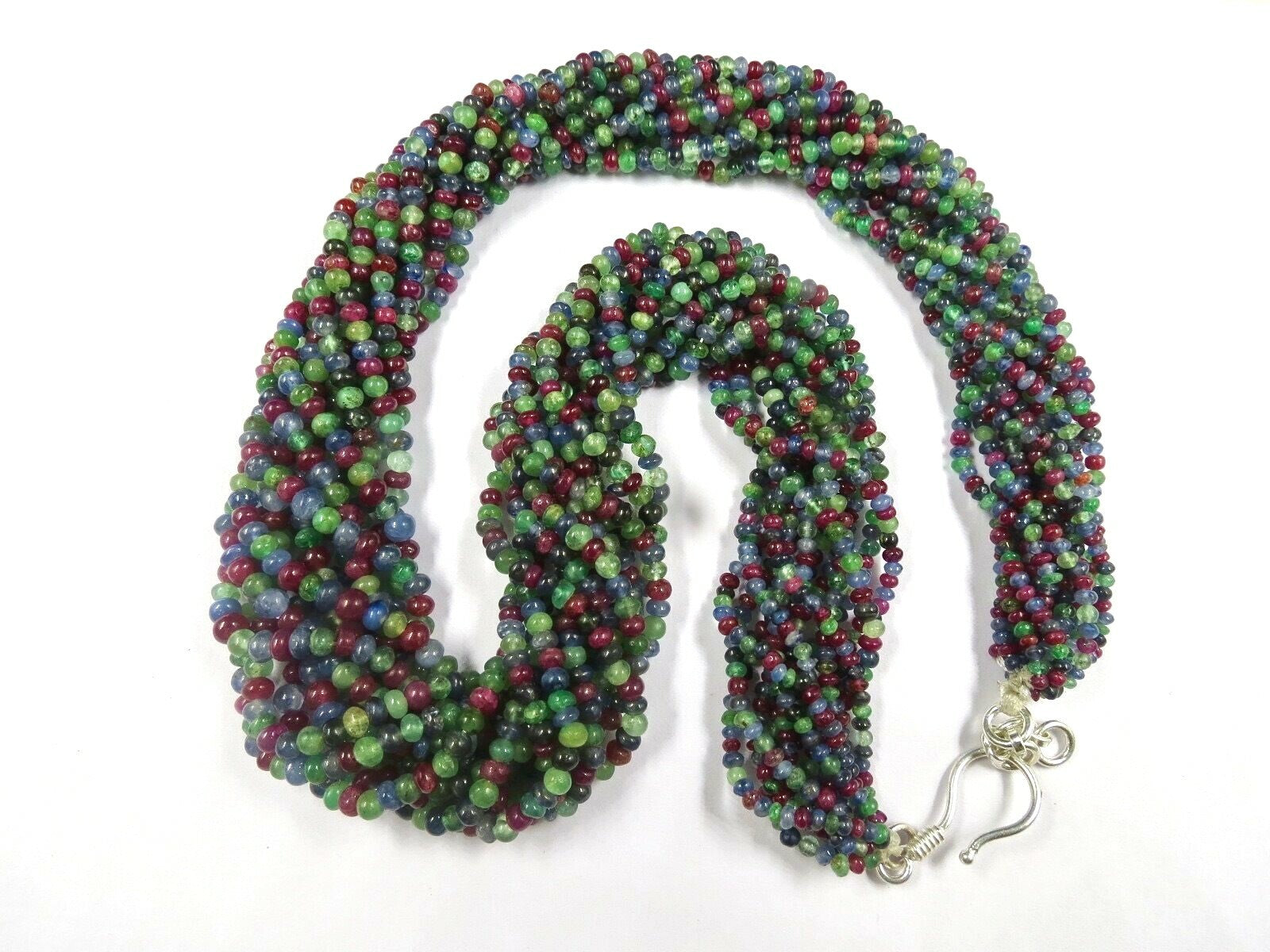 Certified Natural Emerald Ruby Sapphire Beads Necklace Multi Round 604ct 12l