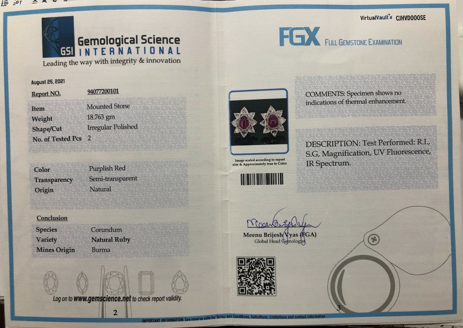 Certified Natural Burmese Ruby 93.81ct Natural Diamond Stud Earrings 18k Gold