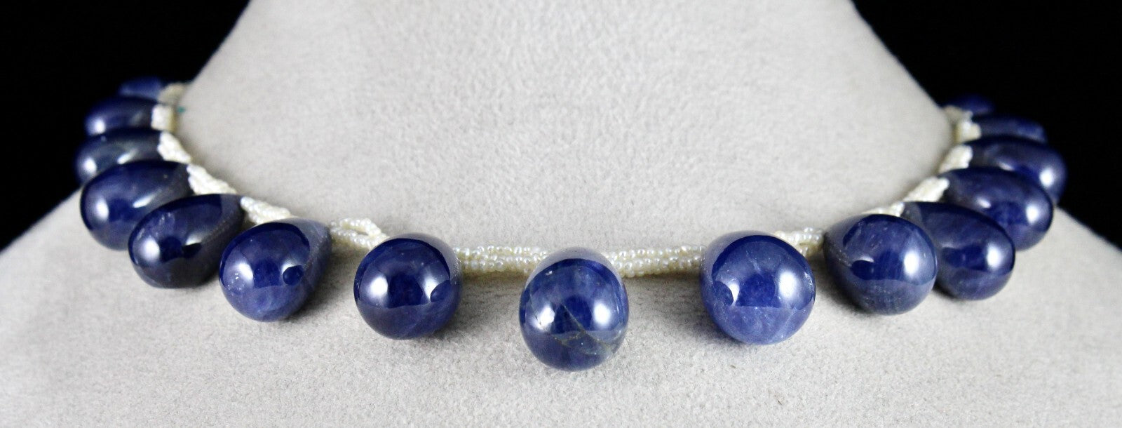 Certified Natural Unheated Blue Sapphire 420 Ct Teardrop Pearl Beaded Necklace,