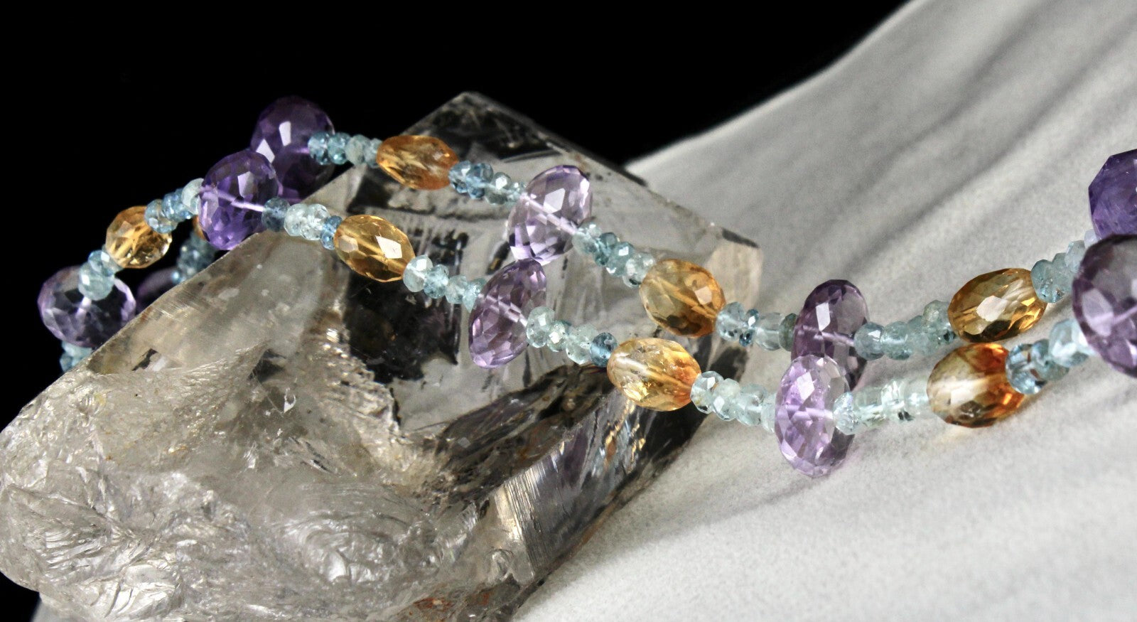 Natural Aquamarine 311 Ct Citrine Amethyst Beaded Designer Gemstone Necklace