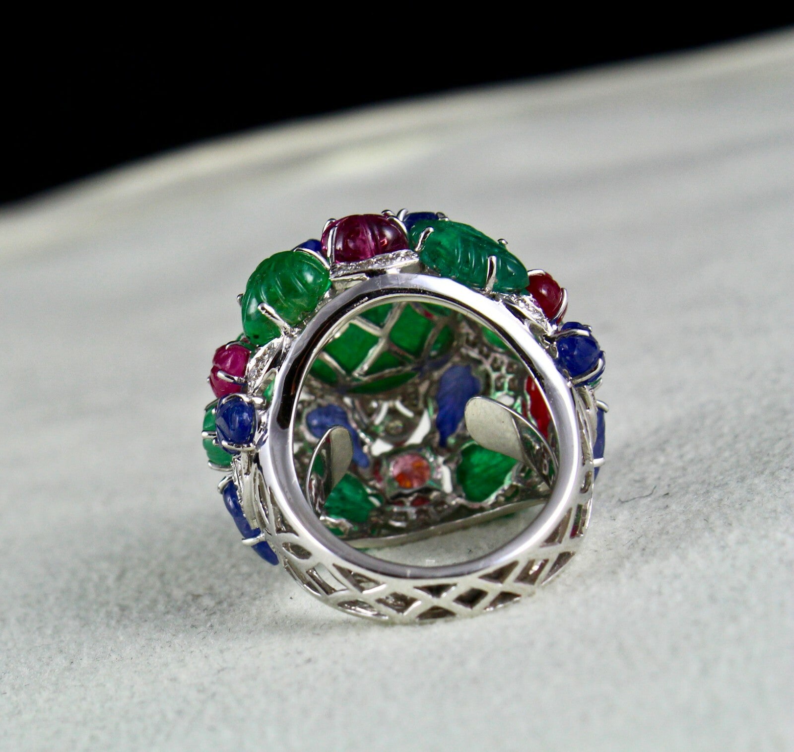 Certified Emerald Spinel Ruby 10ct Natural Diamond 18k Gold Tutti Frutti Ring