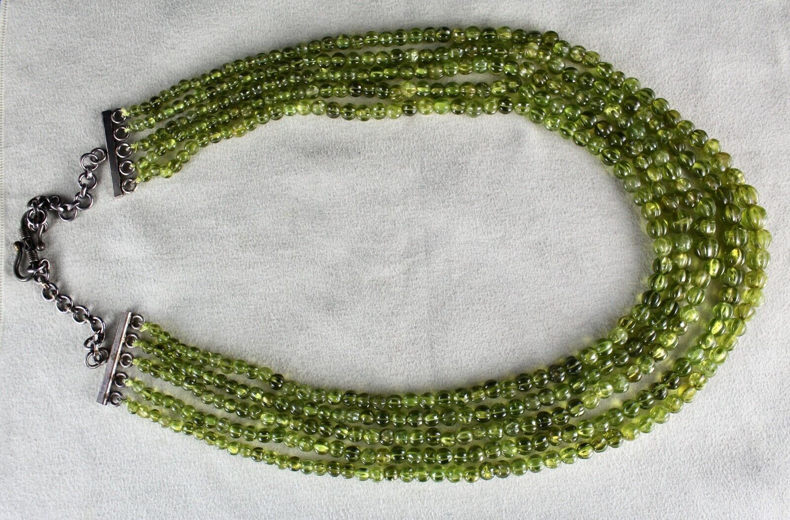 Antique Natural Peridot Carved Beaded Necklace 5 L 716 Ct Gemstone Silver Clasp