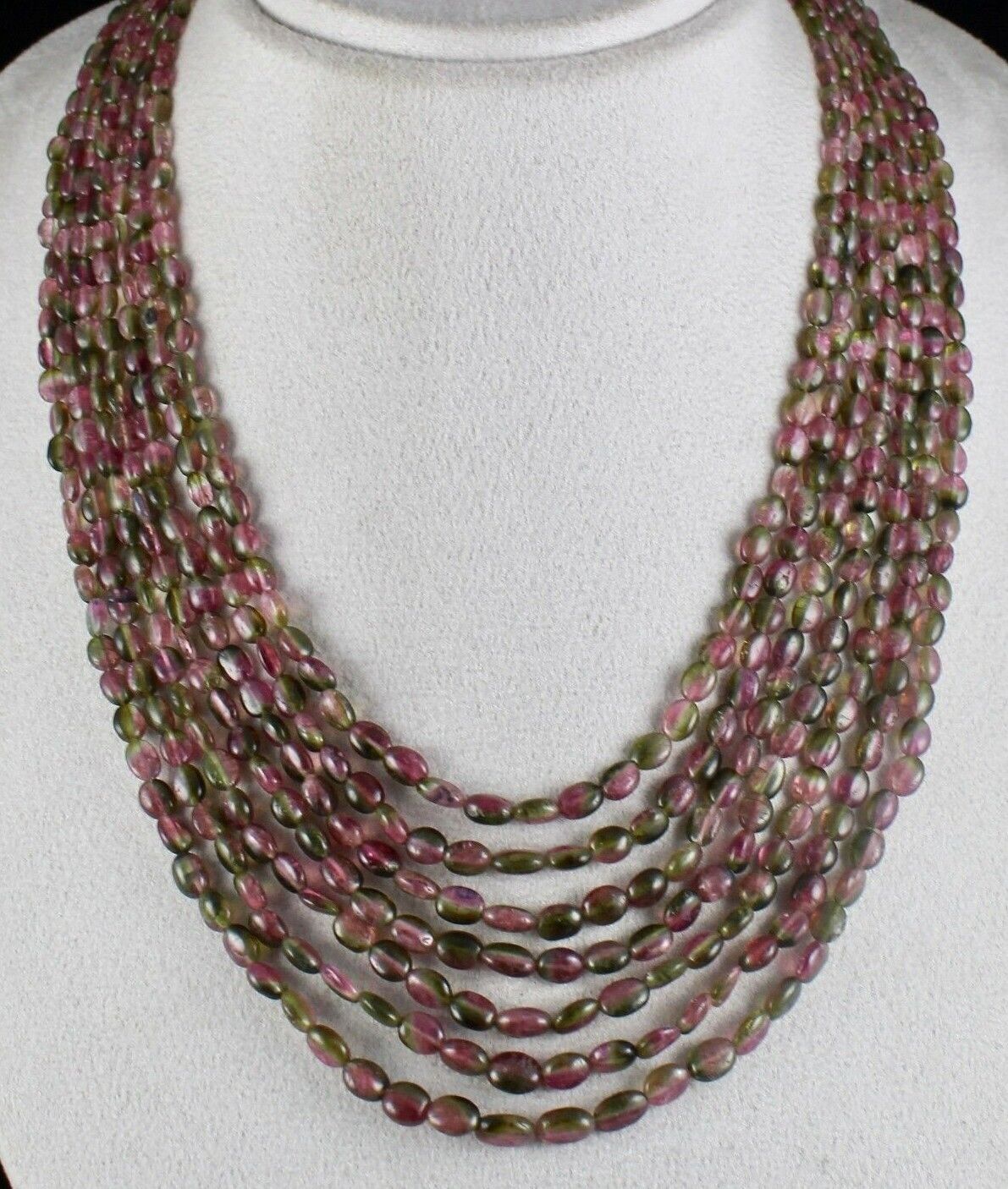 NATURAL BI COLORS MULTI TOURMALINE BEADS CABOCHON 456 CTS GEMSTONE NECKLACE