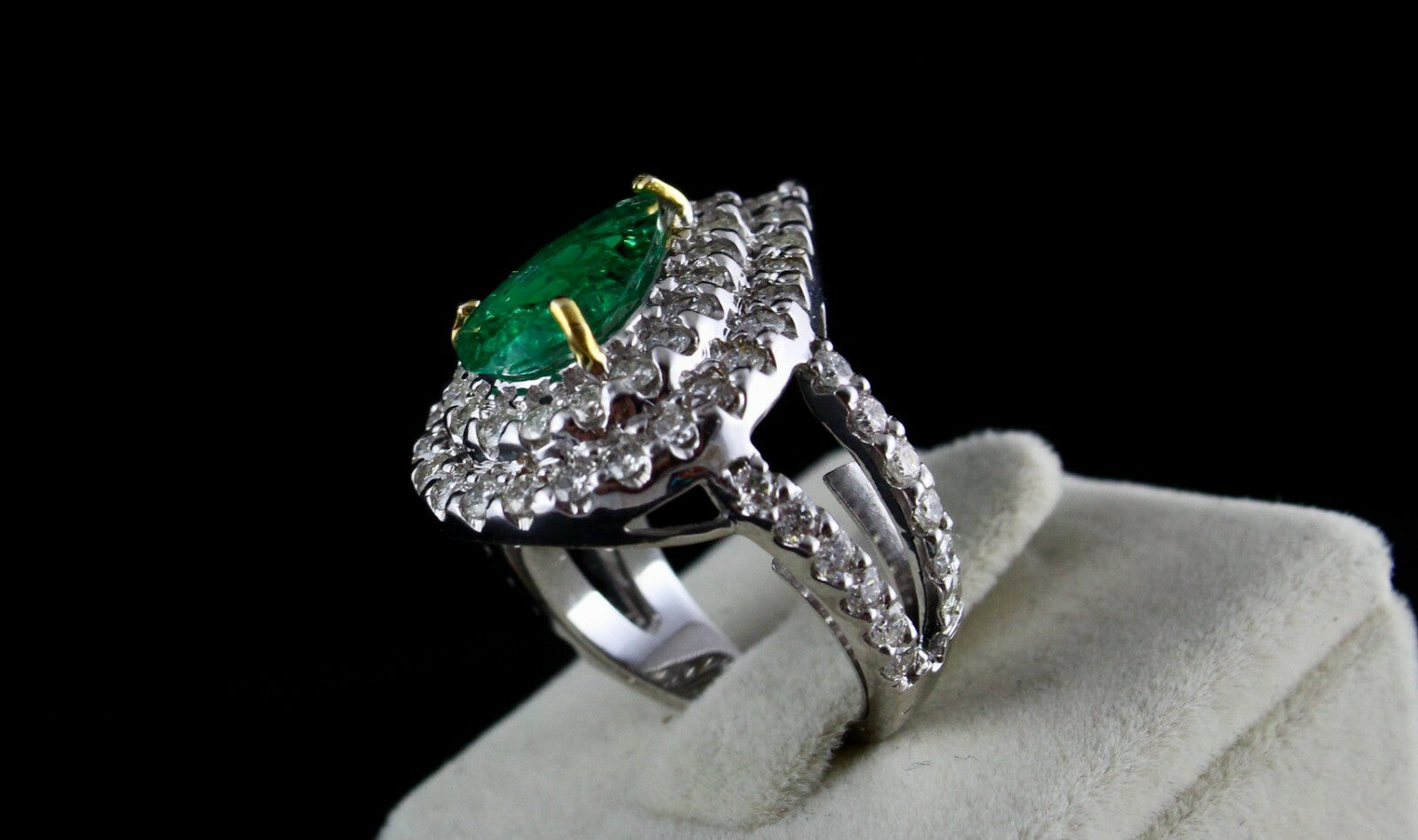 Certified 2.51 Ct Natural Diamond Emerald Pear Ring Ladies 18k White Gold