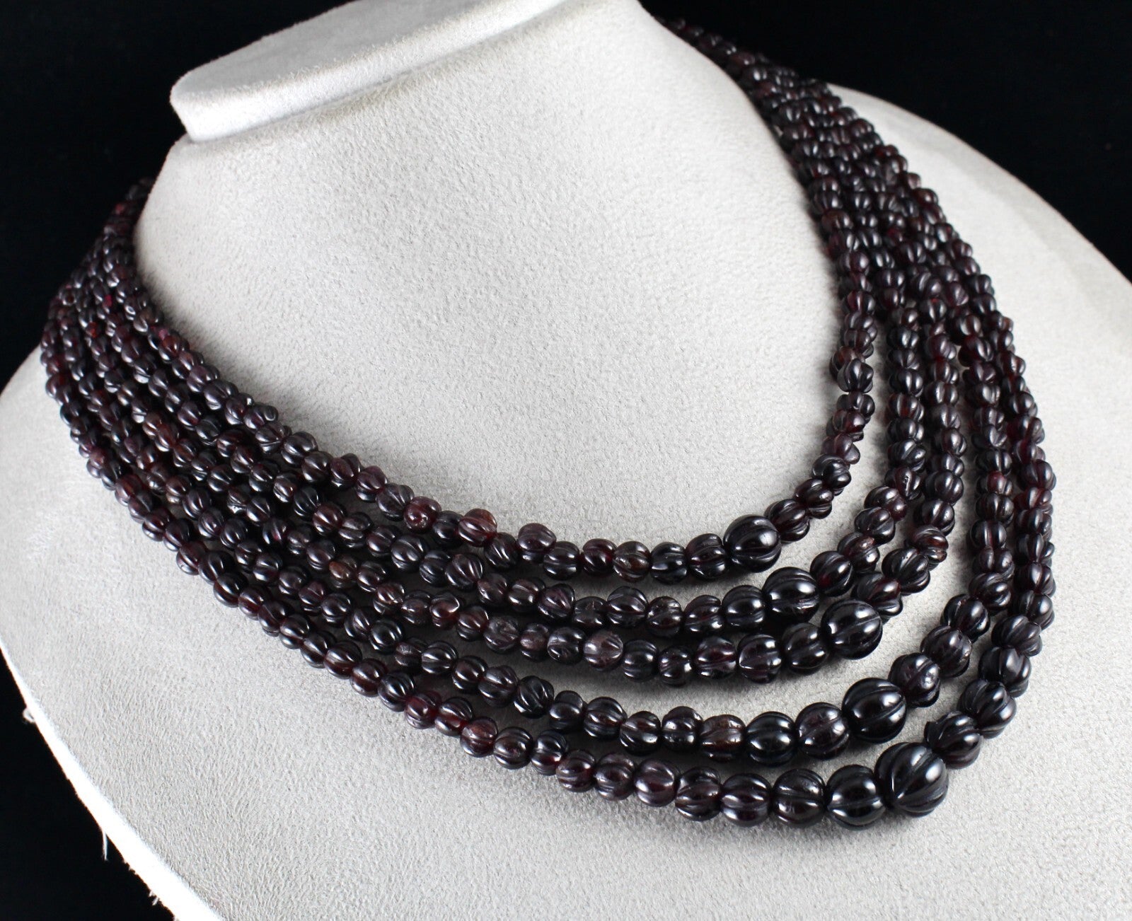 Natural Garnet 988ct Carved Melon Beads Antique Gemstone Necklace