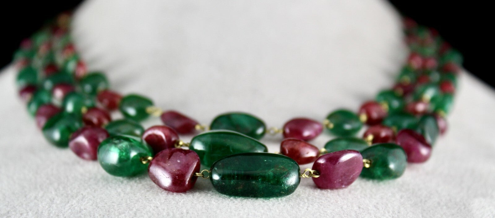 Certified Antique 18k Gold Natural Emerald Burma Ruby Beads Necklace 587 Ct