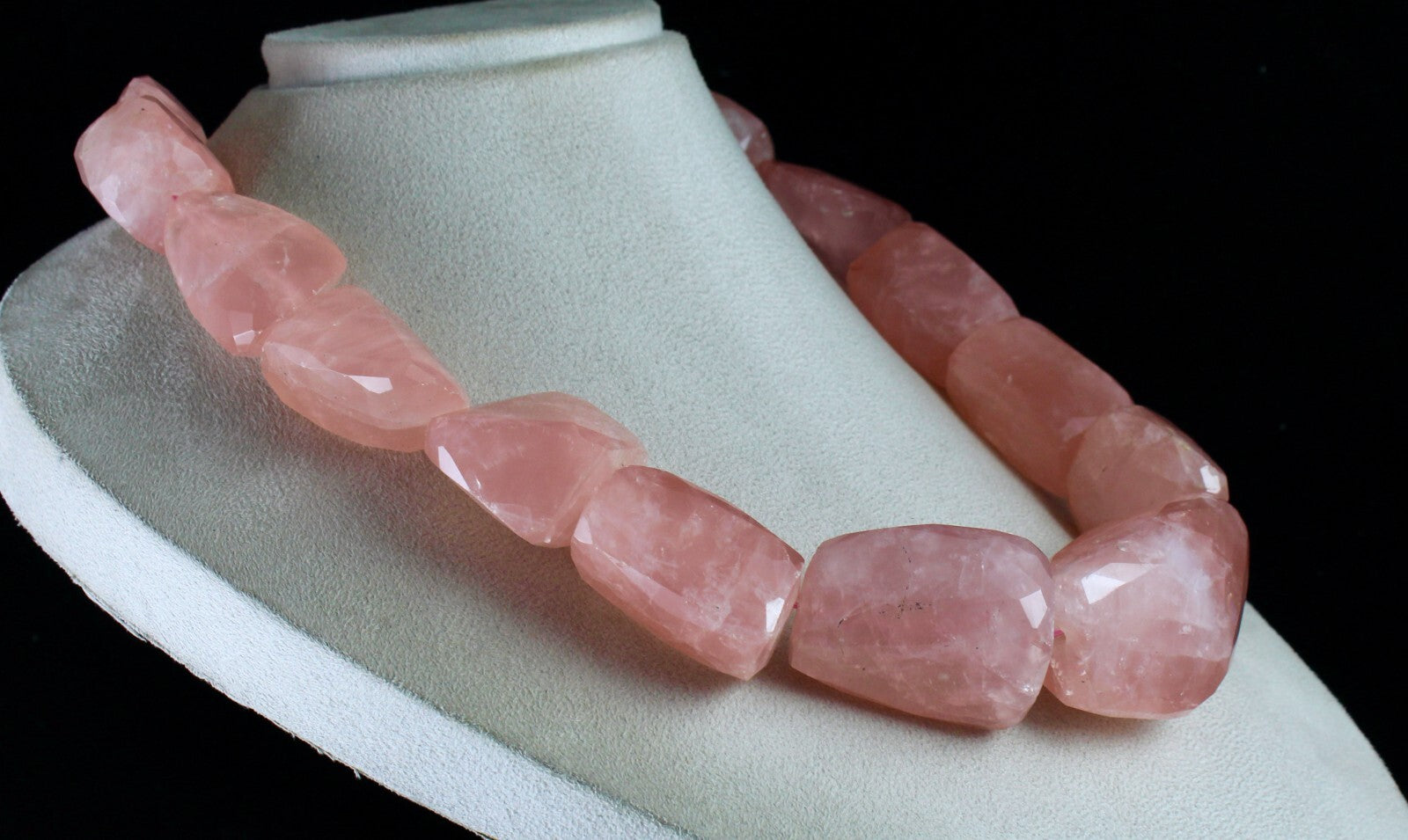 Certified Natural Rose Quartz Faceted Beads 3523 Ct Sterling Silver Necklace