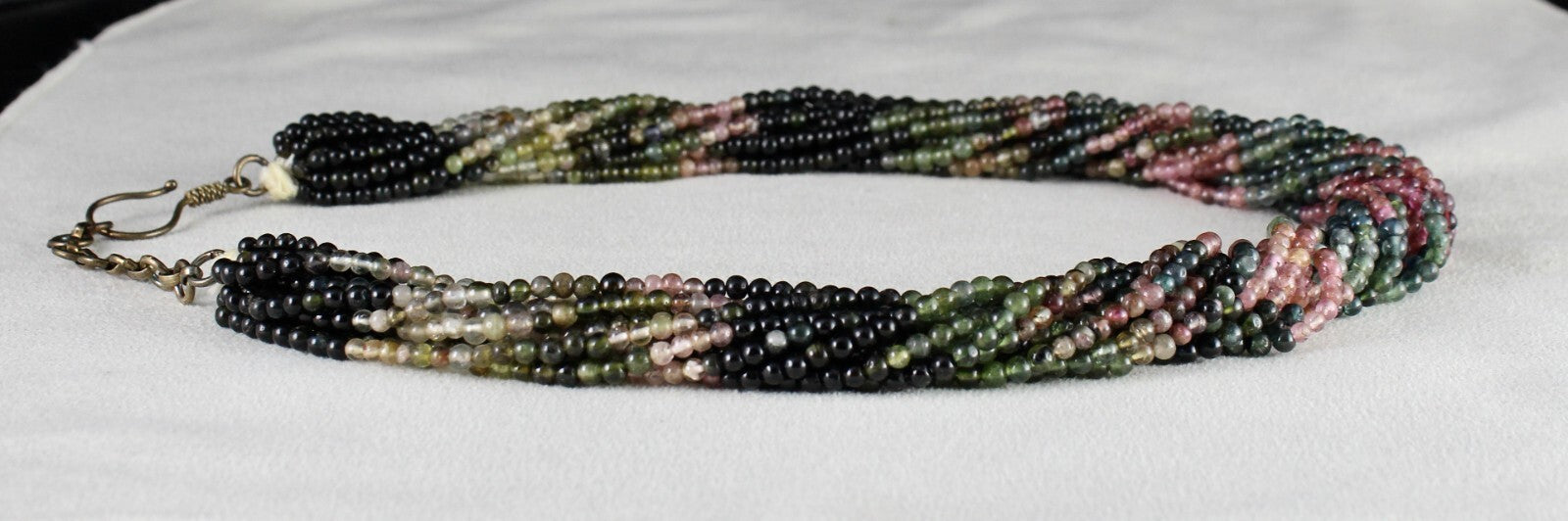 Natural Multi Tourmaline 575 Ct Beads Necklace Sterling Silver For Women