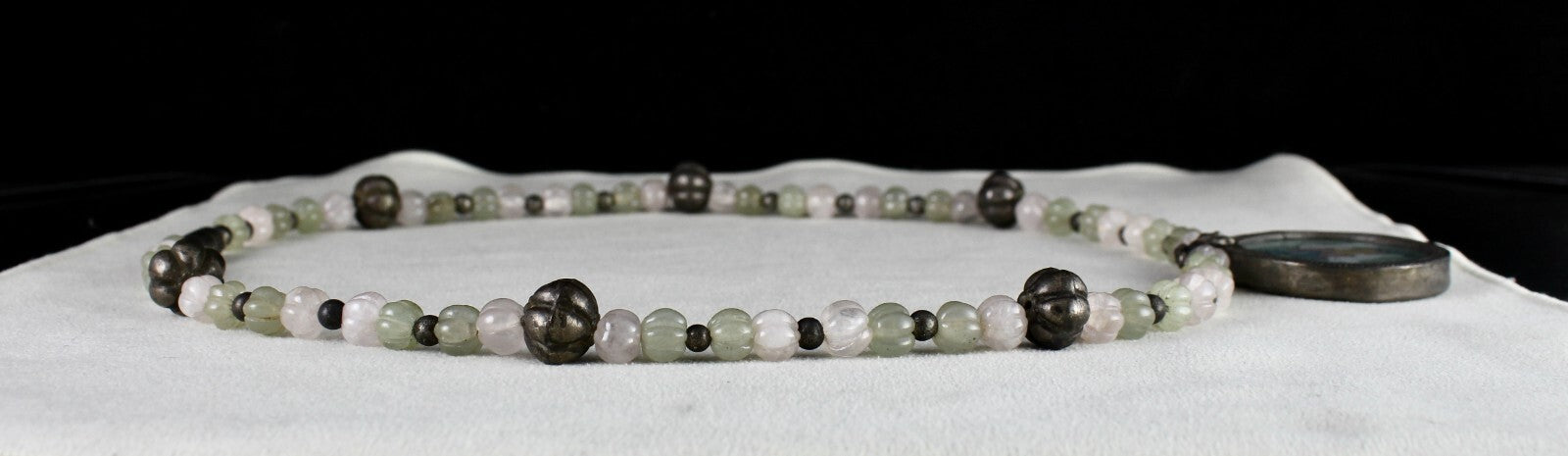 Sterling Silver Krishna Painting Pendant Rose Quartz 383ct Jade Necklace