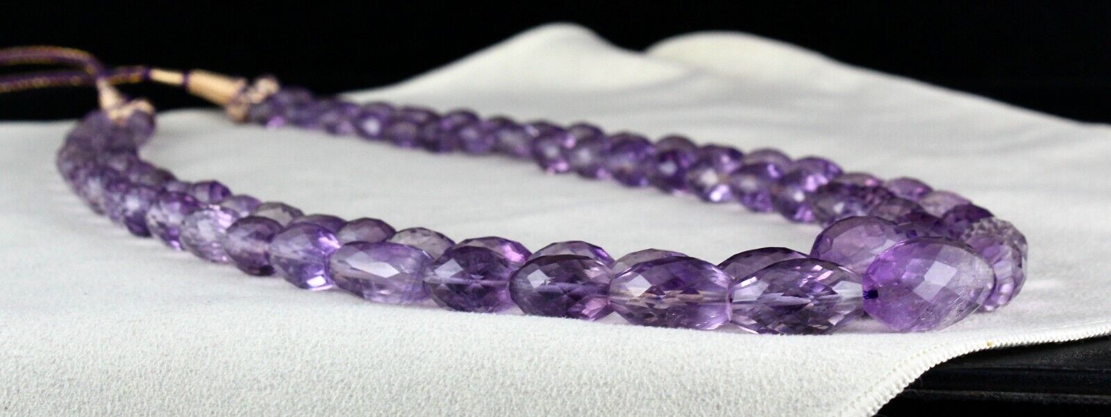 NATURAL AMETHYST BEADS OVAL FACETED 2 LINE 843 CARATS GEMSTONE FASHION NECKLACE