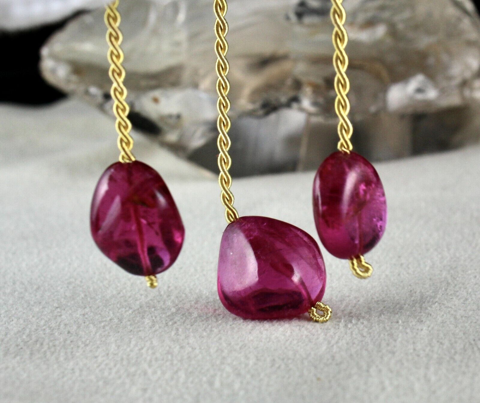 NATURAL PINK TOURMALINE BEADS LONG TUMBLE 3 PCS 44.71 CTS GEMSTONE FOR DESIGNING