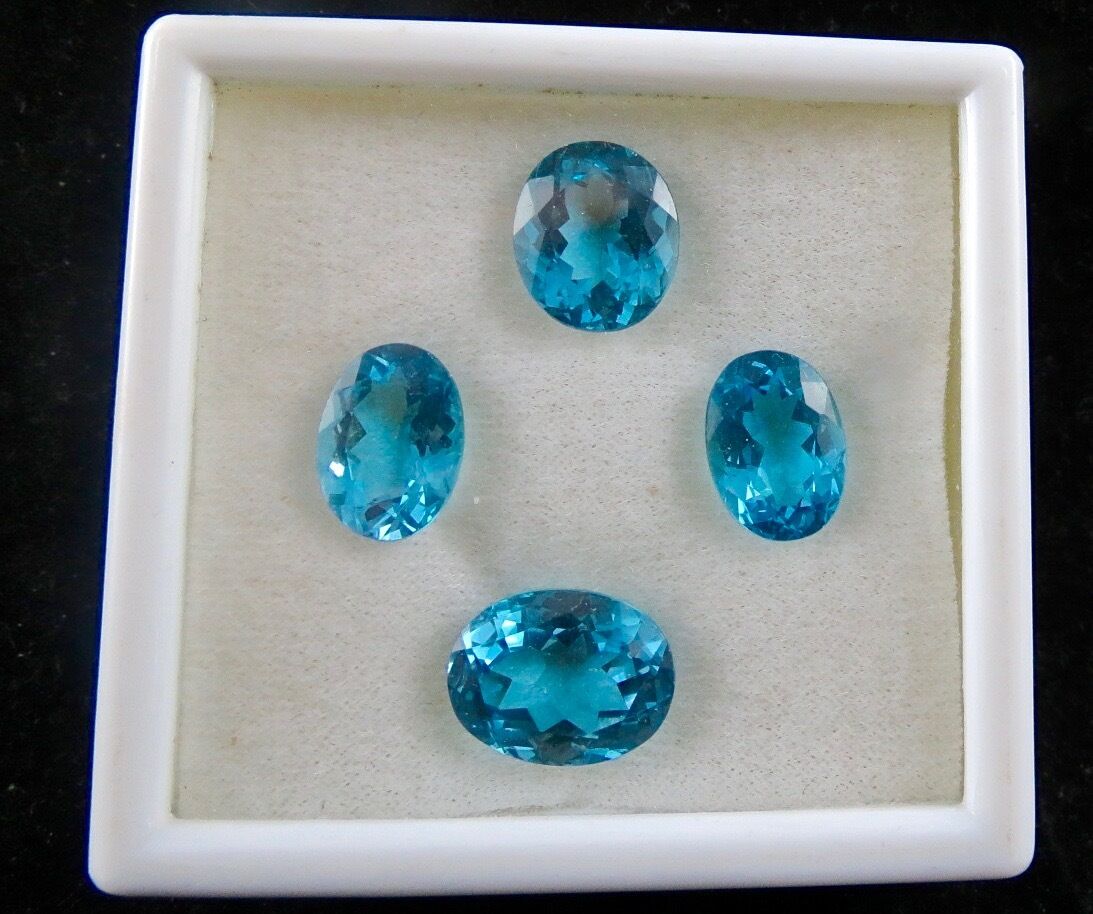 FINEST BLUE TOPAZ OVAL CUT 4 PCS 38.75 CARATS GEMSTONE FOR PENDANT EARRING RING