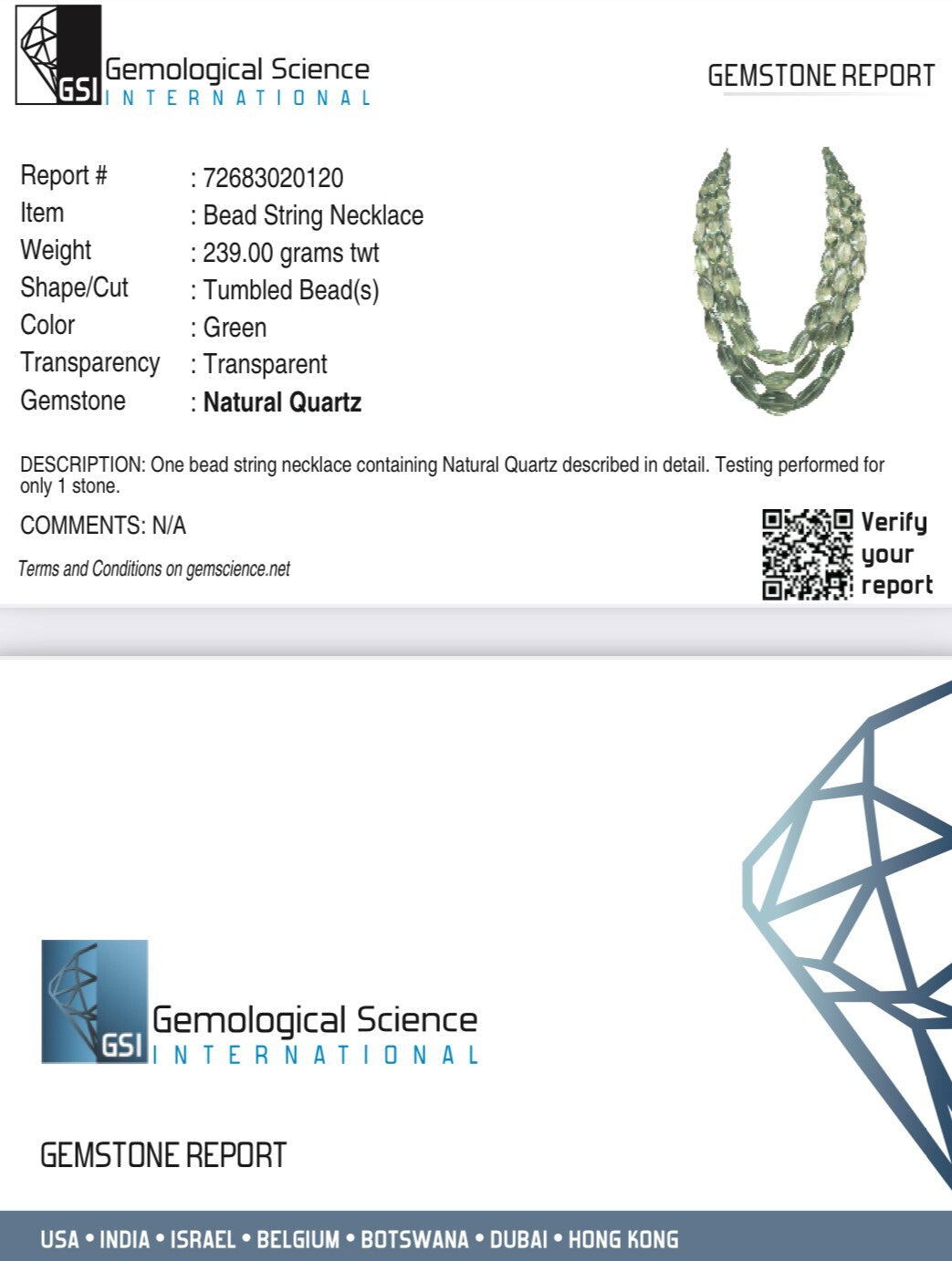 Certified Natural Green Amethyst Quartz 1172ct Beads Cabochon Fine Necklace