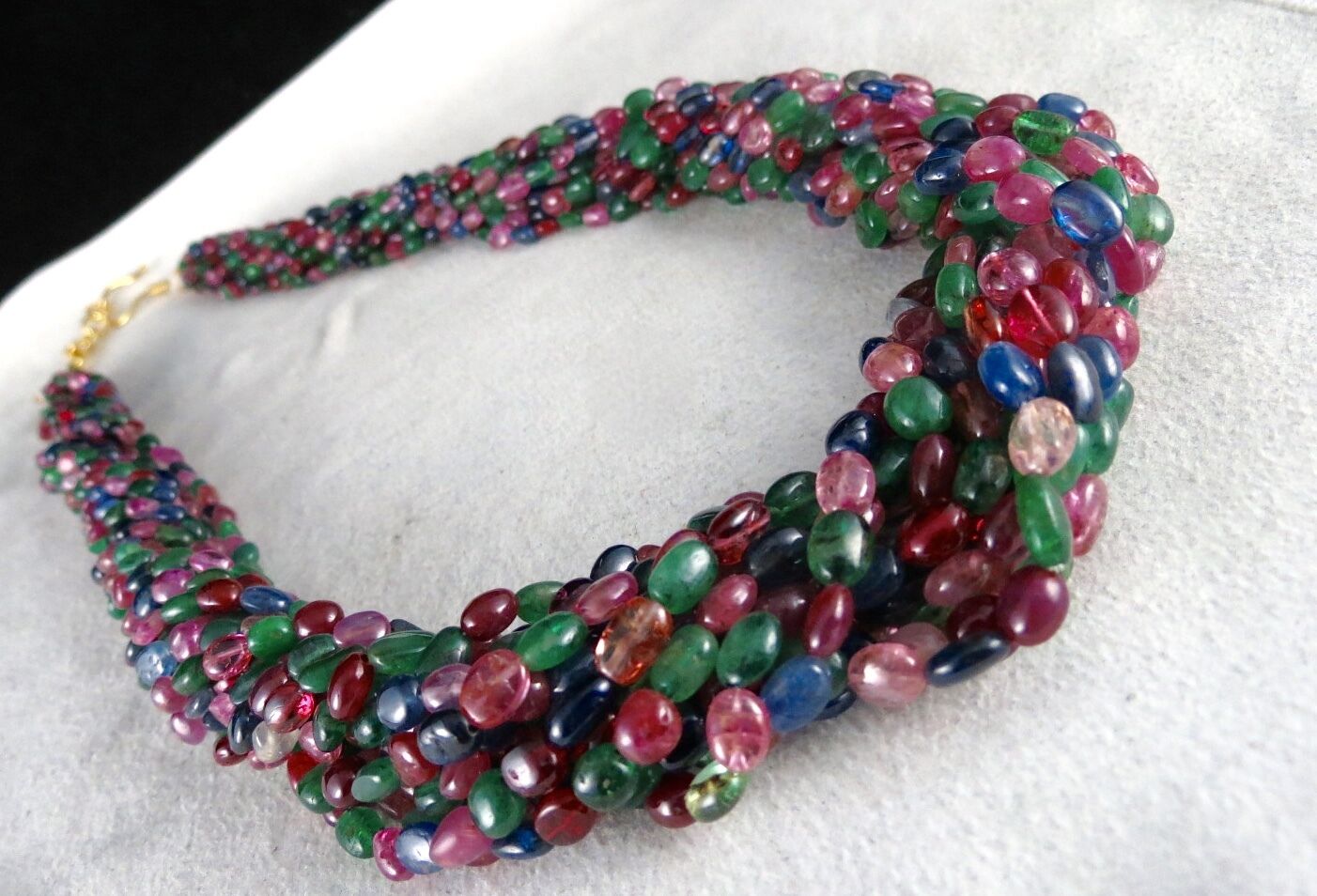 NATURAL EMERALD RUBIES BLUE SAPPHIRE SPINEL BEADS LONG 995 CTS GEMSTONE NECKLACE