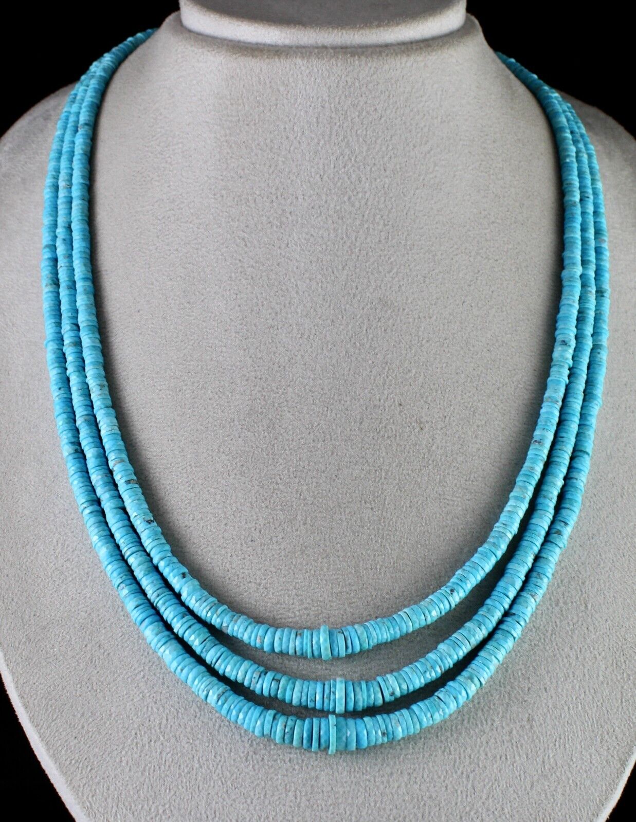REAL NATURAL TURQUOISE FACETED BUTTON BEADS 3 L 441 CT GEMSTONE FASHION NECKLACE