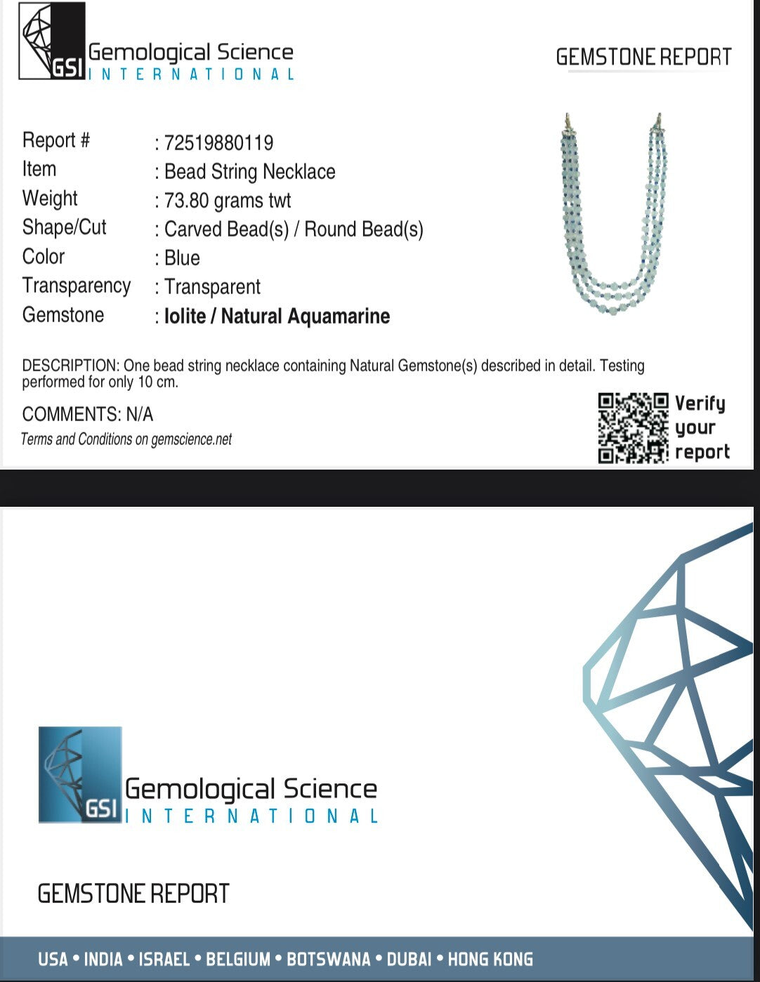 Certified Natural Aquamarine 347 Ct Iolite Carved Melon Gemstone Necklace