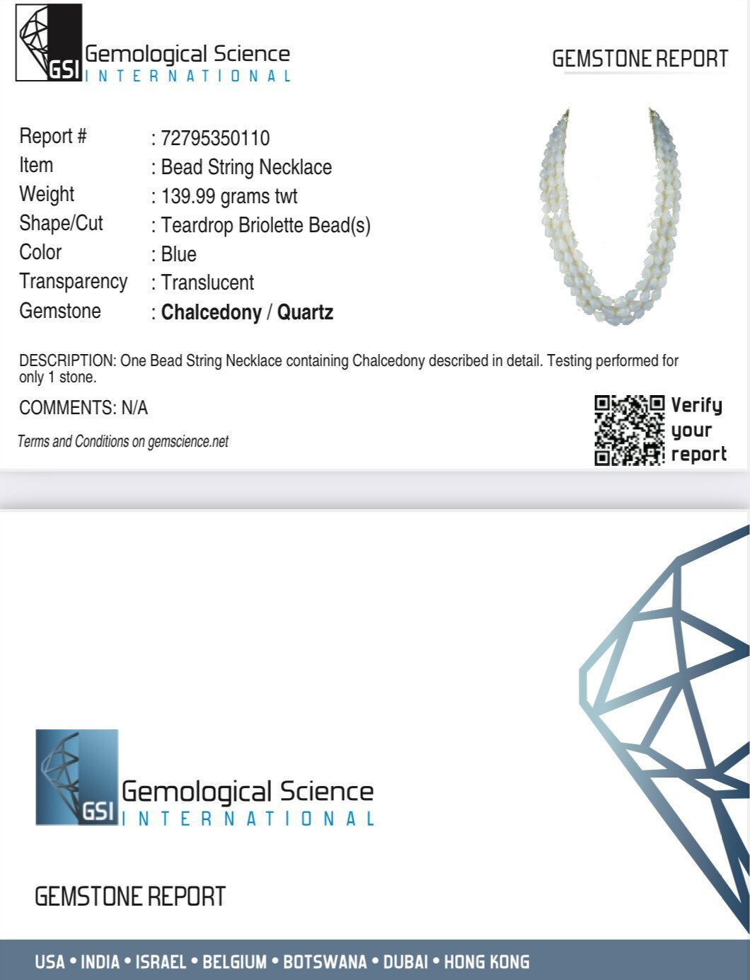 Certified Natural Blue Chalcedony 716 Ct Teardrop Necklace Sterling Silver 3 L