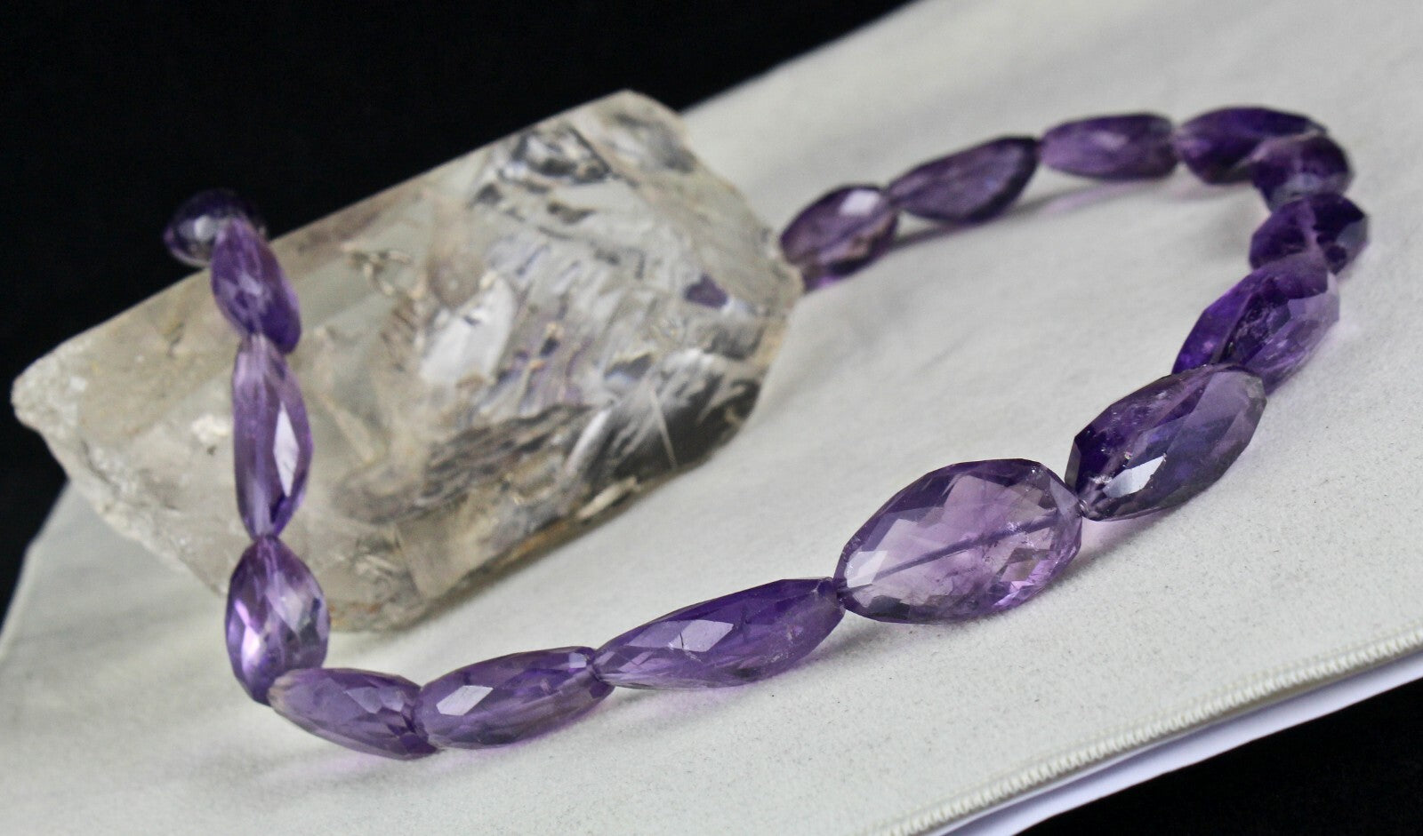 Fine 528 Ct Natural Amethyst Beads Necklace Faceted Gemstone Sterling Silver