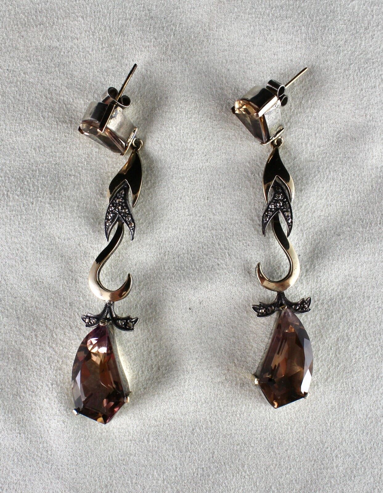 Natural Ametrine Cut 18K Gold Diamond & 925 Silver Victorian Statement Earring