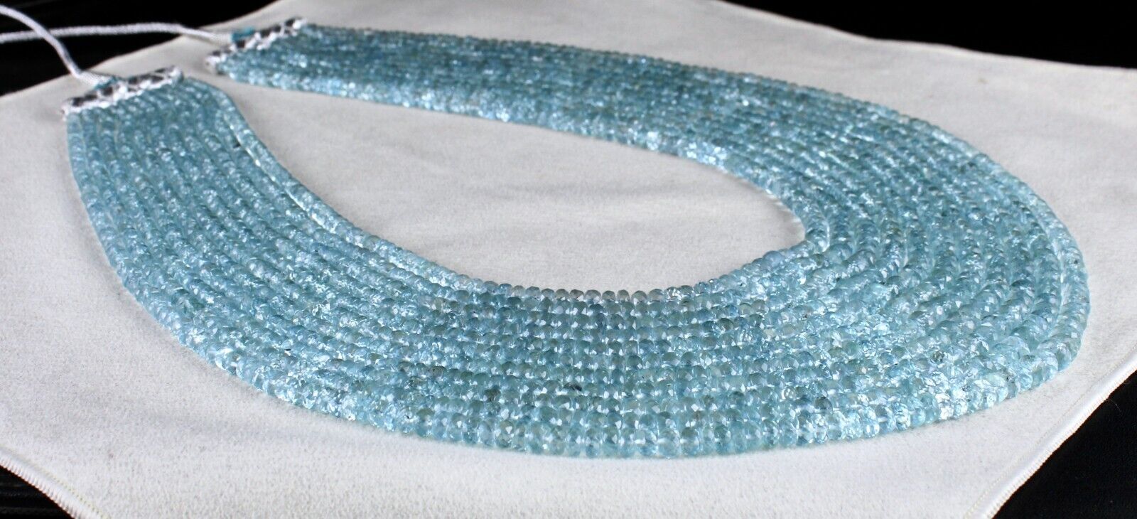 Certified Natural Blue Aquamarine Beads Faceted Round 11L 1164 Ct Stone Necklace
