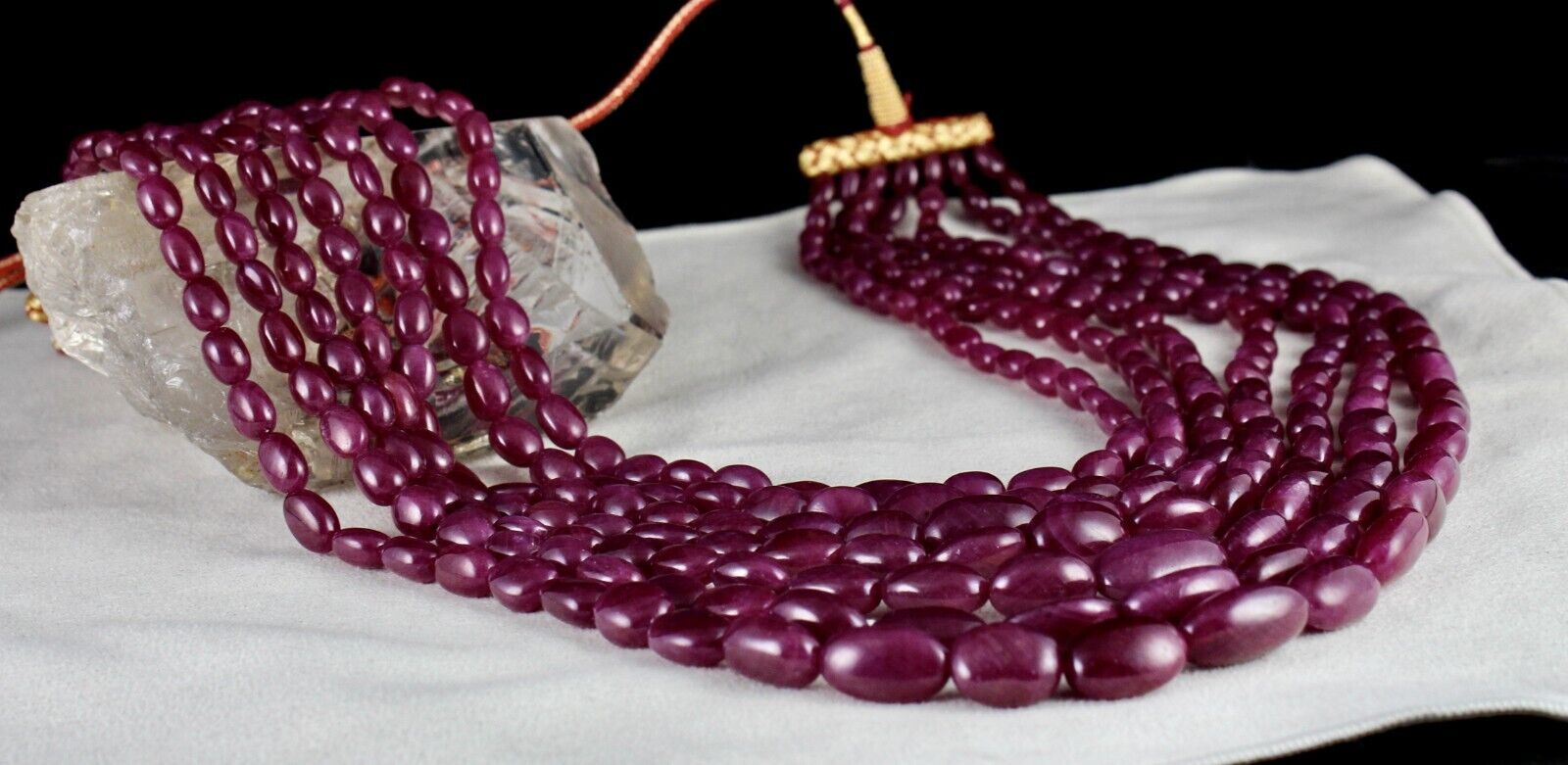 Certified Natural Ruby Beads Cabochon 7L 1781 Ct Red Gemstone Important Necklace