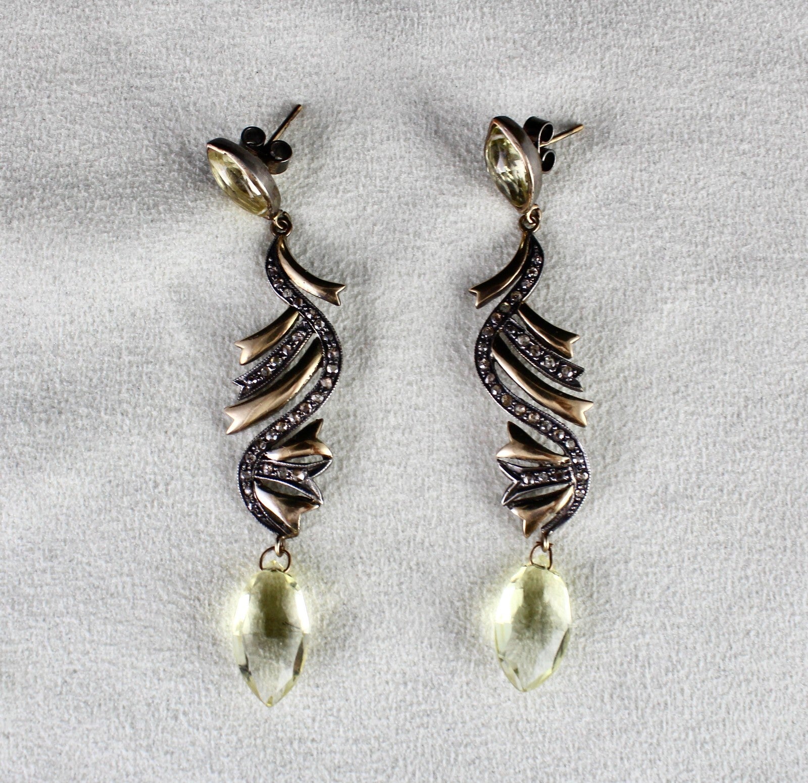 Certified Lemon Quartz 10ct Natural Diamond 18k Gold Sterling Silver Earrings