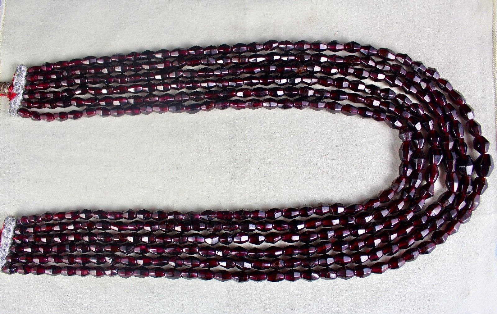 NATURAL GARNET BEADS FANCY 6 LINE 1412 CARATS GEMSTONE LADIES FASHION NECKLACE