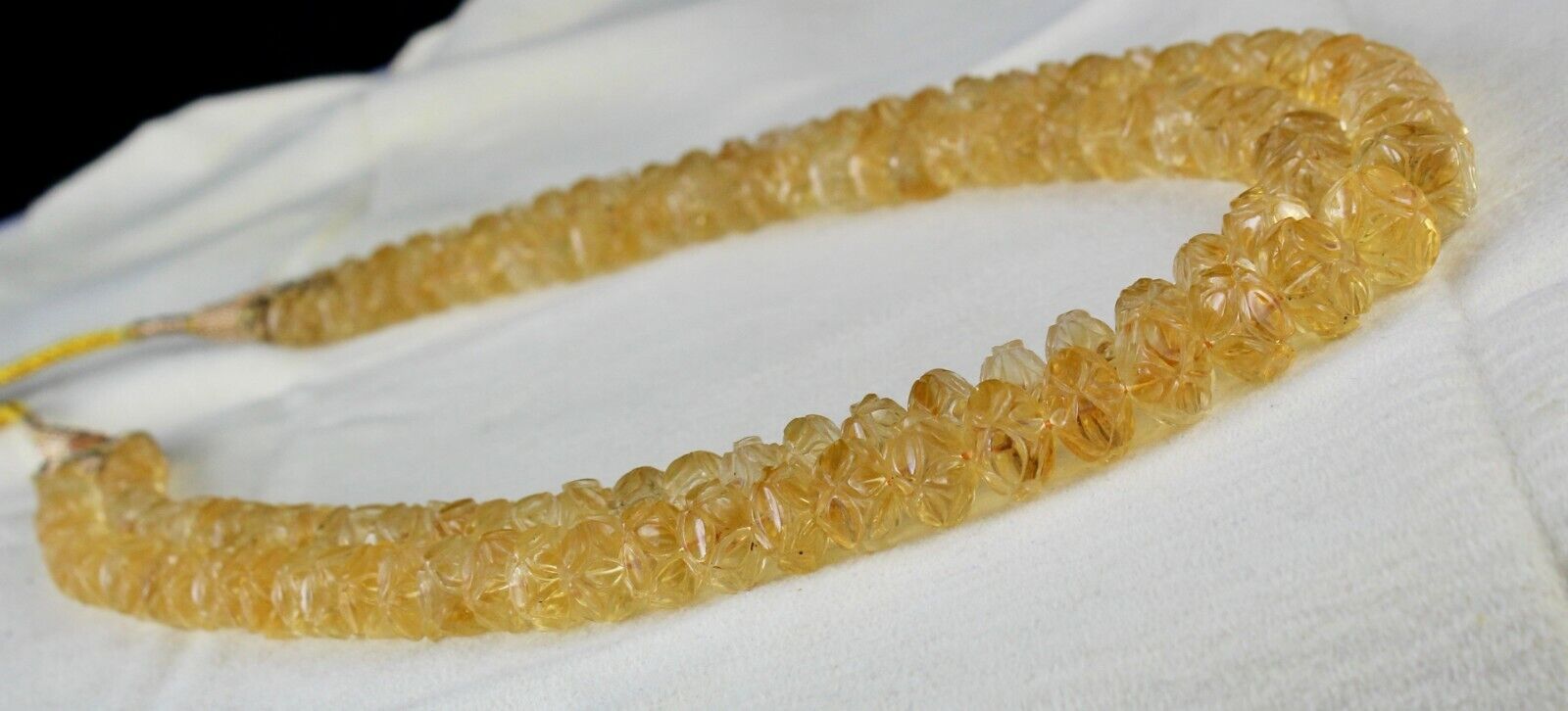 Natural Yellow Citrine Beads Carved Round 2 L 514 Ct Gemstone Vintage Necklace