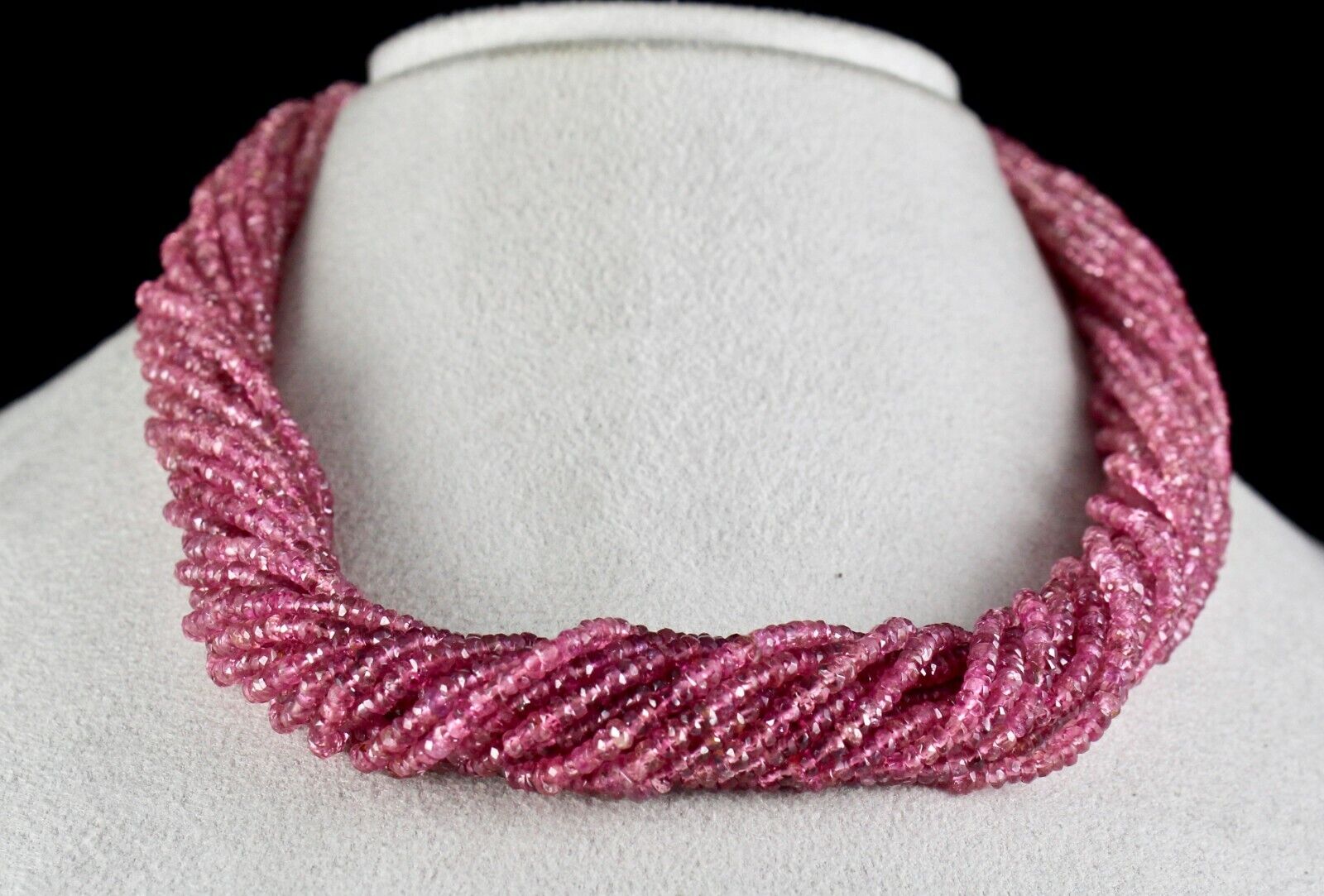 NATURAL PINK TOURMALINE BEADS FACETED 687 CARAT GEMSTONE FASHION SILVER NECKLACE