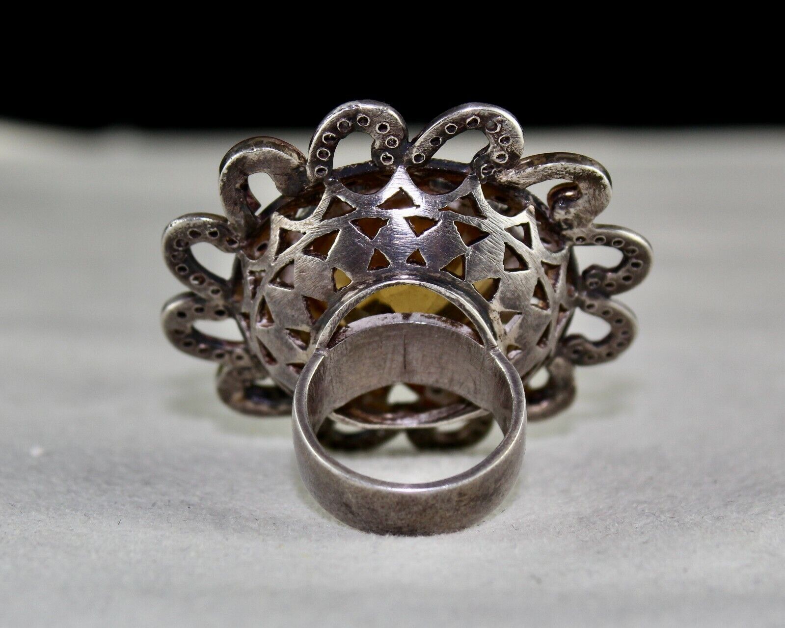 NATURAL YELLOW CITRINE CUT DIAMOND 18K GOLD LADIES RING IN 925 STERLING SILVER