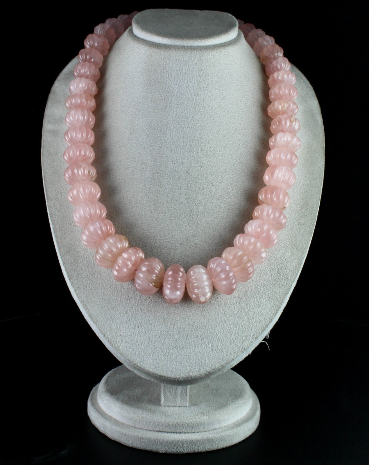 Certified Natural Vintage Rose Quartz Melon Bead 2406ct Sterling Silver Necklace