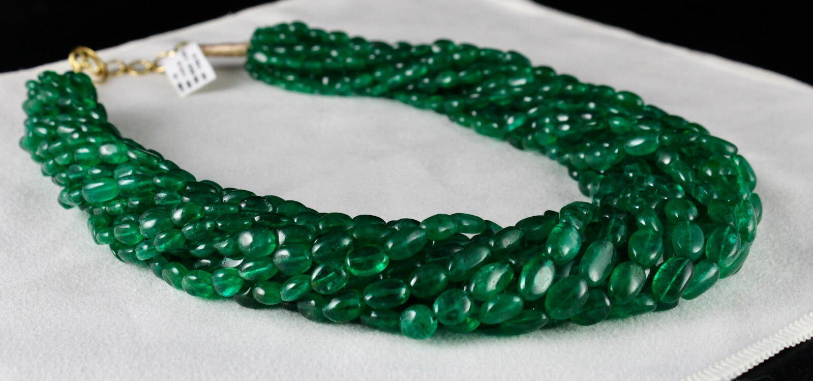 Certified Natural Emerald 1192 Ct Long Beads Gold Cocktail Necklace