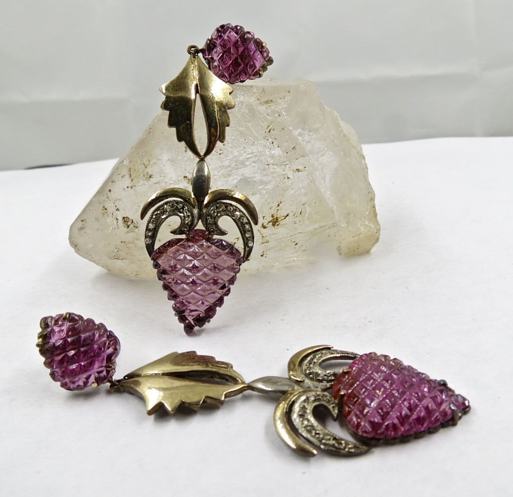 Certified Natural Pink Tourmaline 10ct Carved Diamond Sterling Silver Earrings