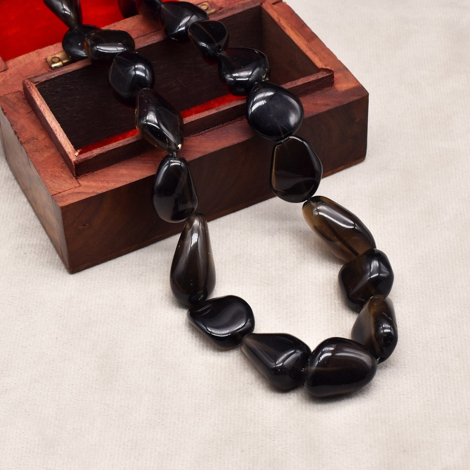 Certified Natural Smoky Quartz Necklace 758 Ct Black Gemstone Tumble Beads