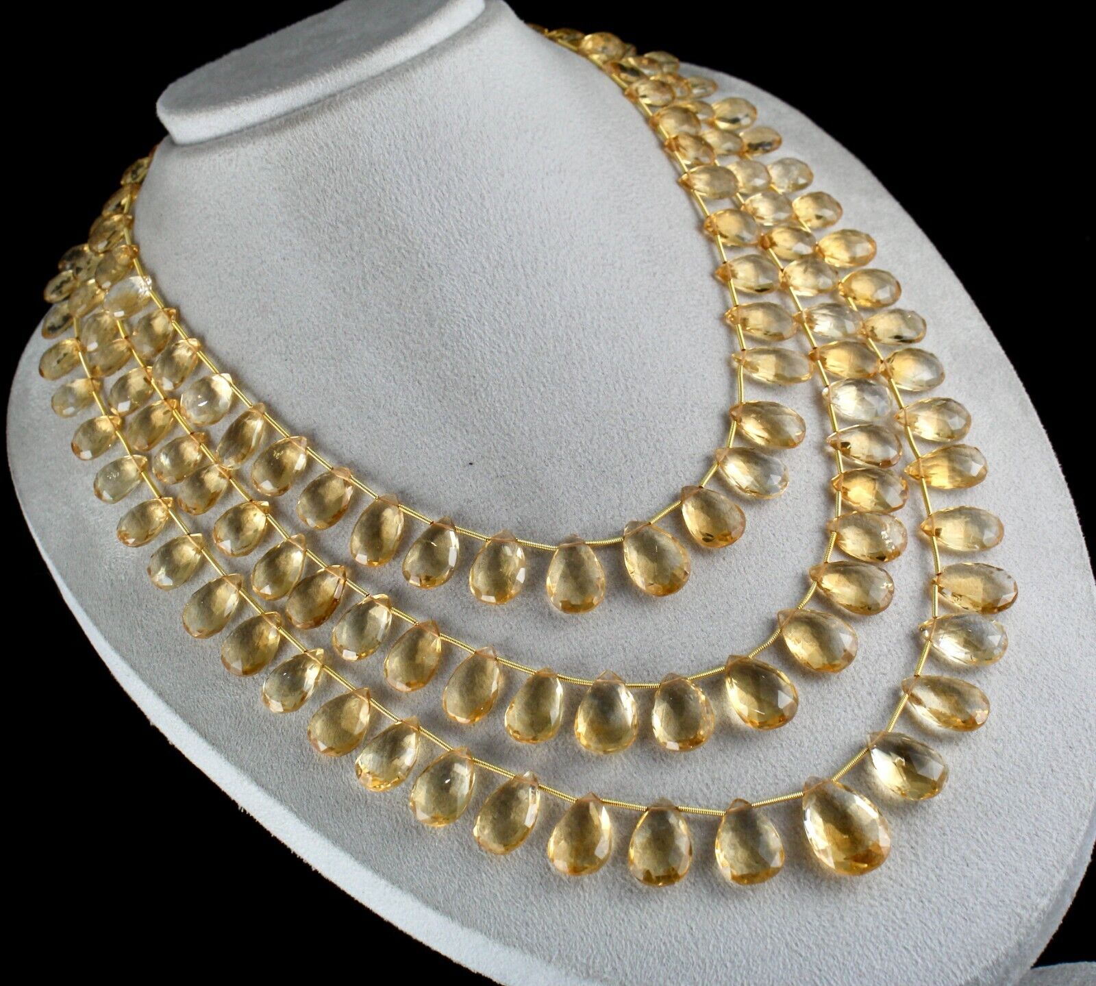 Yellow Natural Citrine Teardrop 3 L 810 Ct Gemstone Fashion Statement Necklace