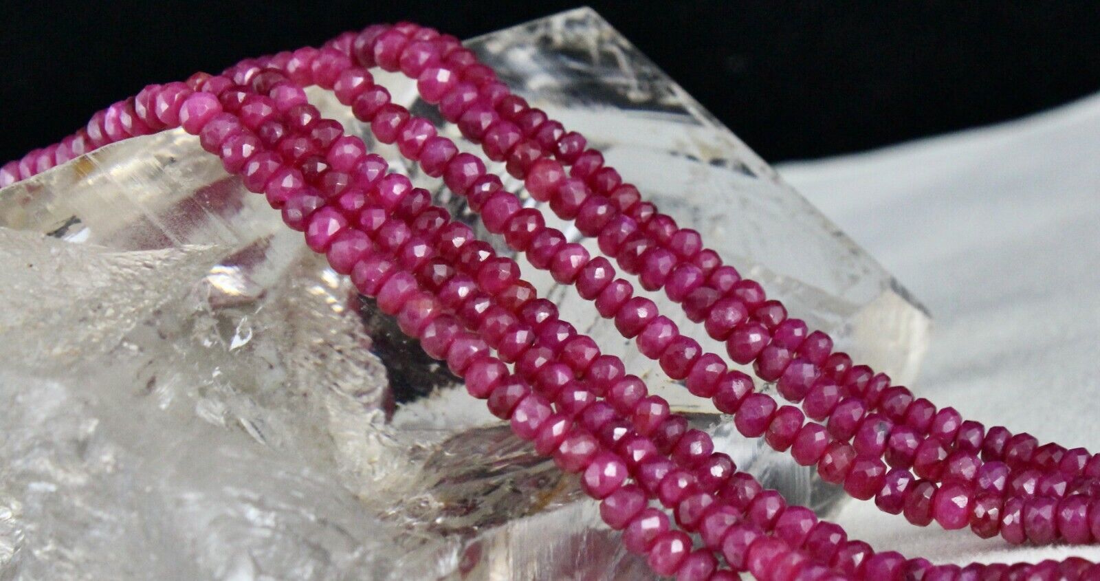 RUBY CORUNDUM BEADS LONG 3 LINE 272 CARATS OLD DYED GEMSTONE NECKLACE