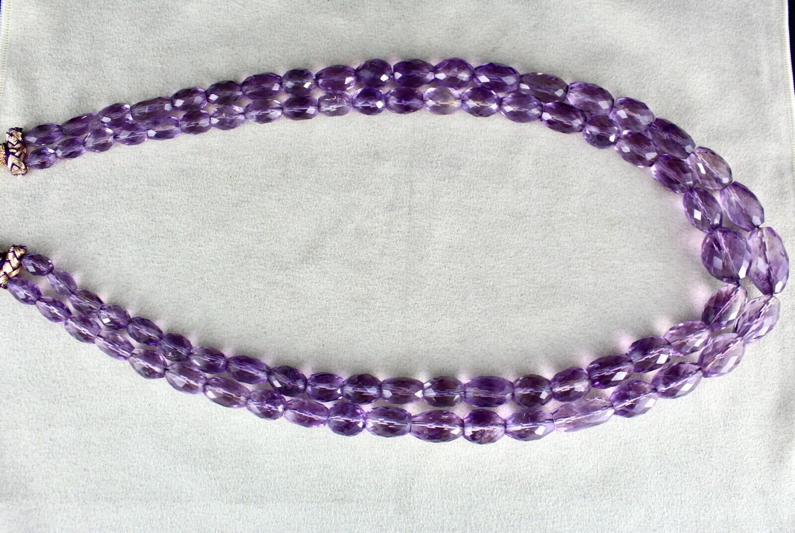 NATURAL AMETHYST BEADS OVAL FACETED 2 LINE 843 CARATS GEMSTONE FASHION NECKLACE