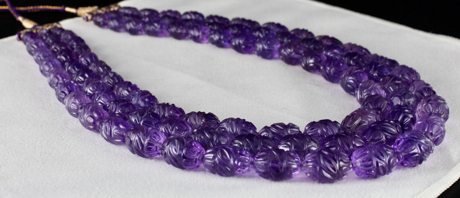 Certified Natural Amethyst 1227 Ct Engraved Beads Purple Gemstone Necklace